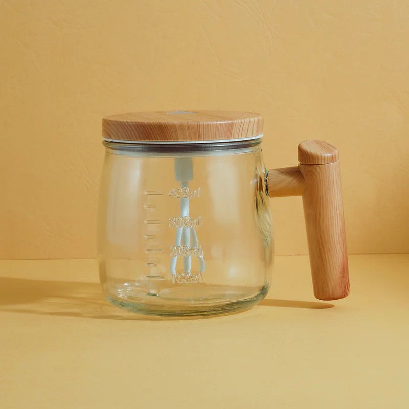 Self-Stirring Glass Mug